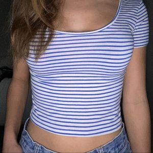 ♡ forever 21 white and blue stripped top ♡